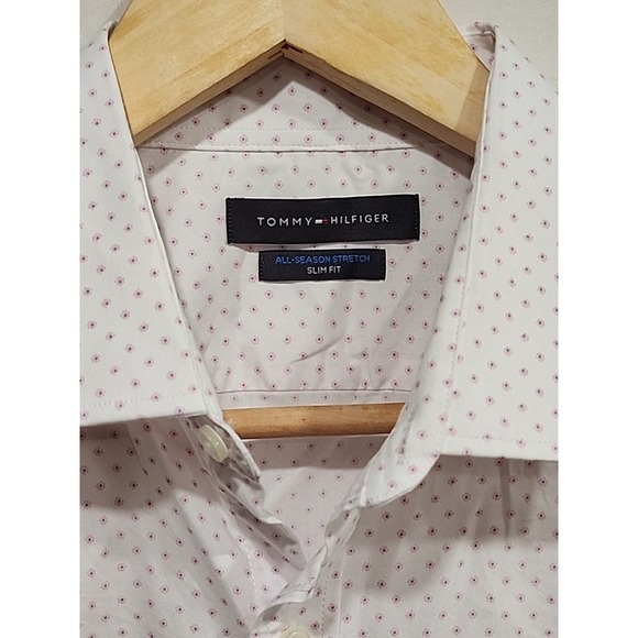 Tommy Hilfiger Shirt Mens L White Button-up, All Season Stretch Slim Fit - Picture 2 of 10
